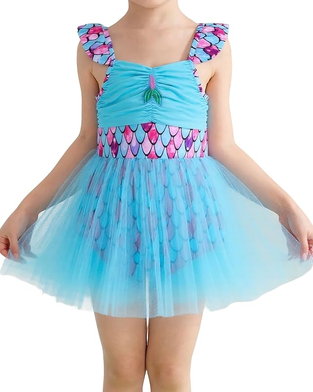 Toddler Swimsuit Girl Mermaid Baby Bathing Suit Girl Summer One Piece Girls Swimwear Ruffle Sleeve Swimsuits