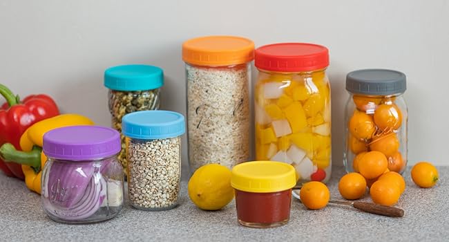 18 Pack 9 Wide Mouth & 9 Regular Mouth Mason Jar Lids with Silicone Rings,Thickened Leak-proof Lids Fit Ball,Kerr and More, 18 Color Plastic Lids, 86mm &70mm Plastic Mason Jar Lids