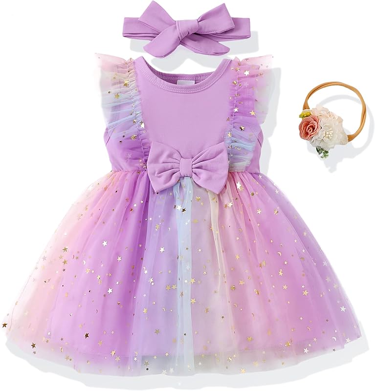 Renotemy Baby Girl Flower Dress Summer, Tutu Tulle Boho Princess Wedding Birthday Party Dresses for Infant Girls 0-18 Months