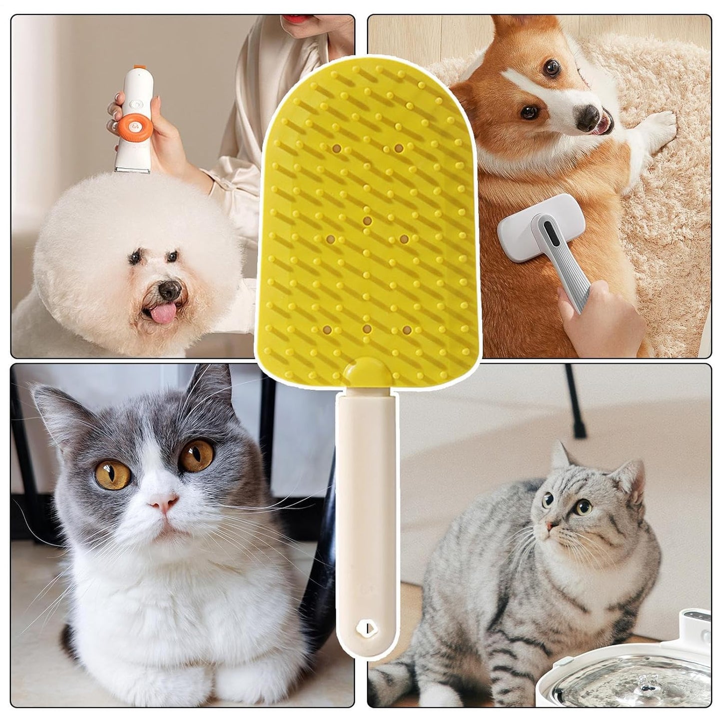 Pet Grooming Comb, Cats Deshedding Brush, 22x9.5x5cm, Ergonomic Non-Slip Handle, Ice Cream Shape Detanglers, Soft Bristles Design for Home Salon Use Puppies and Small Breeds