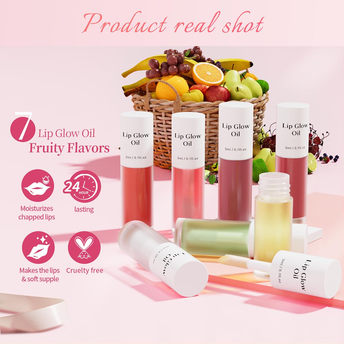 Korean Lip Oil - Fruity Flavor Lip Glow Oil, Moisturizing Hydrating & Nourishing Non-stick Cup Transparent Plumping Lip Gloss for Dry Lips & Lip Care (01#Raspberry)