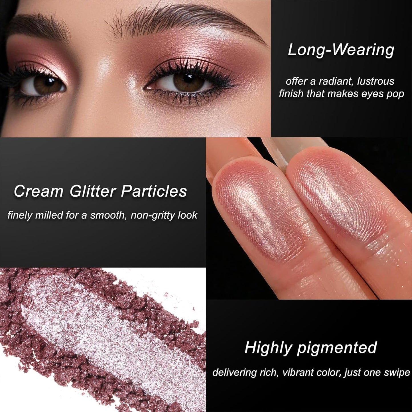 Single Shimmer Cream Eyeshadow, Rose Metallic Highly Pigmented Monochrome Eye shadow Palette, Blendable Sparkly Eye Glitter Waterproof Natural Mini EyeMakeup Brightener Highlighter for 24 hours makeup
