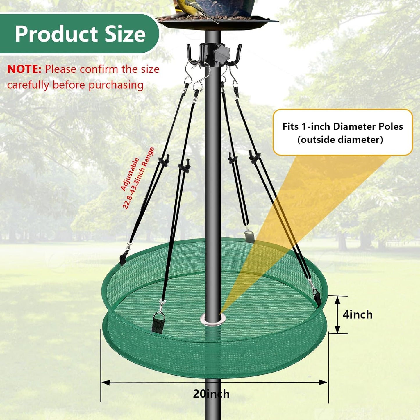20'' Bird Seed Catcher Tray for Pole Mounted Bird Feeder, Birdseed Hoop with Holes Fits 1'' Pole for Birds Feeders Outdoors, Backyard, Garden (1)
