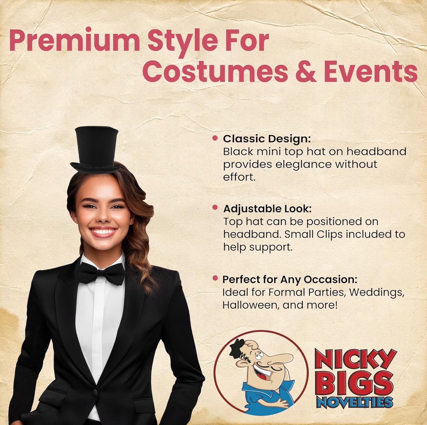 Nicky Bigs Novelties Adult Mini Top Hat Headband, One Size