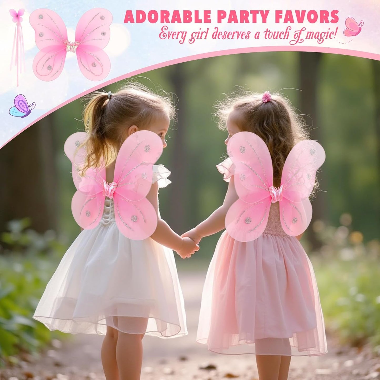 kilofly 6 Sets Angel Butterfly Wings Fairy Wands Princess Dress Up Costume