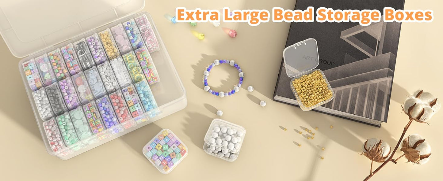 Mathtoxyz Bead Organizer Box, 62Pcs Small Bead Organizers and Storage Plastic Cases Mini Clear Bead Storage Containers Boxes with Hinged Lid and Rectangle for Bracelet Making DIY Jewelry Craft Nail