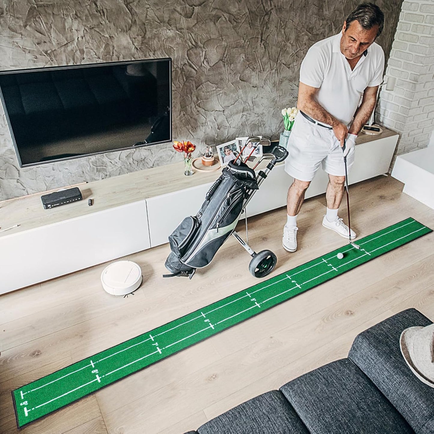 Golf Putting Mat Indoor & Outdoor Professional Practice Putting Green Mat with Distance Marker Anti Slip Backing Golf Accessories Portable Training Matt