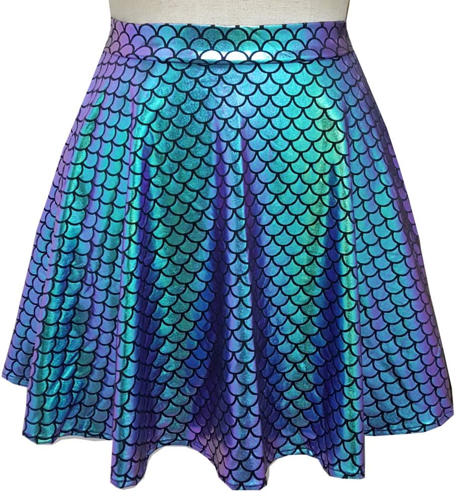 pinda Rave Bottoms Outfits Iridescent Mermaid Party Supplies Holographic High Waisted Flare Skater Skirt