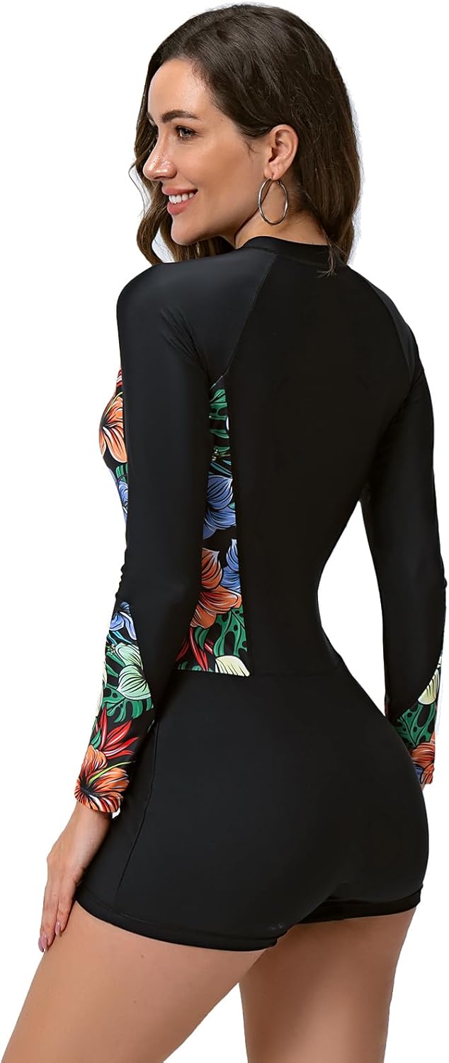 Rashguard Swimsuit for Women Short Sleeve One Piece Swimwear Sun Protection Surfing Bathing Suit Wetsuit UPF 50+