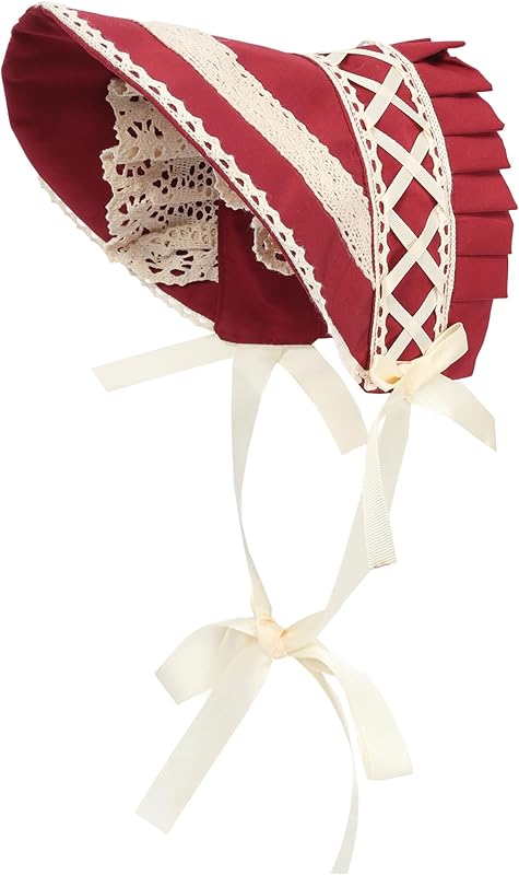 FURPHI Victorian Bonnet Colonial Hat with Lace Tea Party Costume Sun Cap for Women