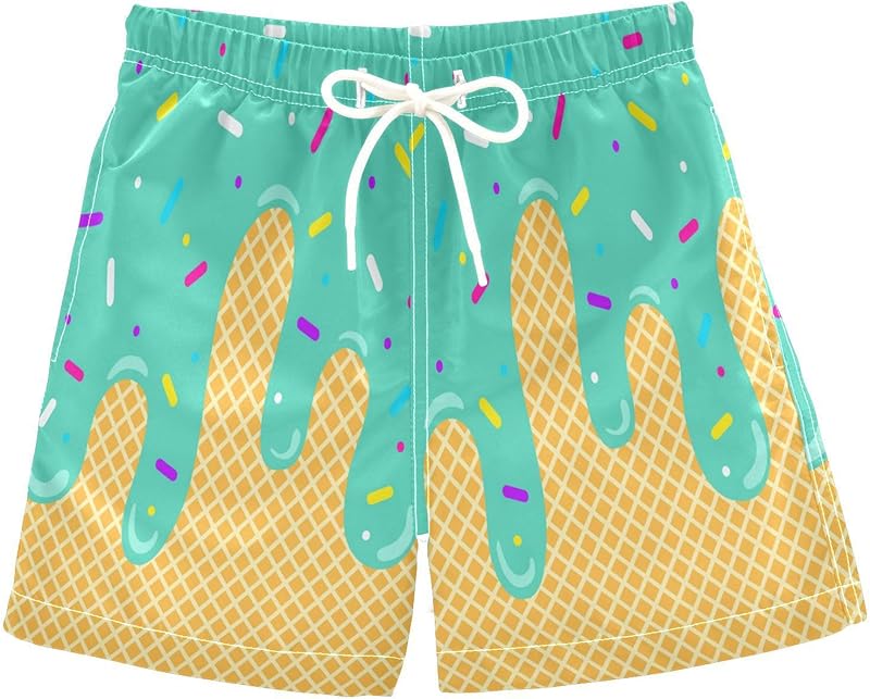 Ice Cream Boy Swim Trunks Waffle Or Cone Quick Dry Bathing Suit Swimsuit,Toddler Beach Board Shorts 2-16Years