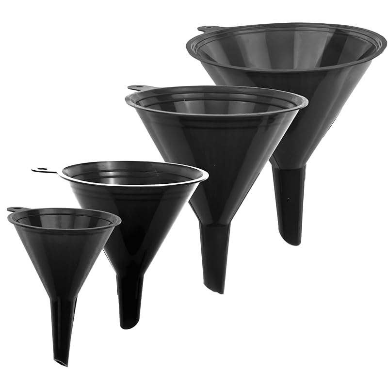 Liqvee Funnel Blue in 4 Different Sizes (122, 101, 76 & 50mm) Durable & Non-Toxic Food Grade Plastic -Funnels for Filling Bottles or Containers – Ideal for Kitchen, Garage & Labs (Blue)