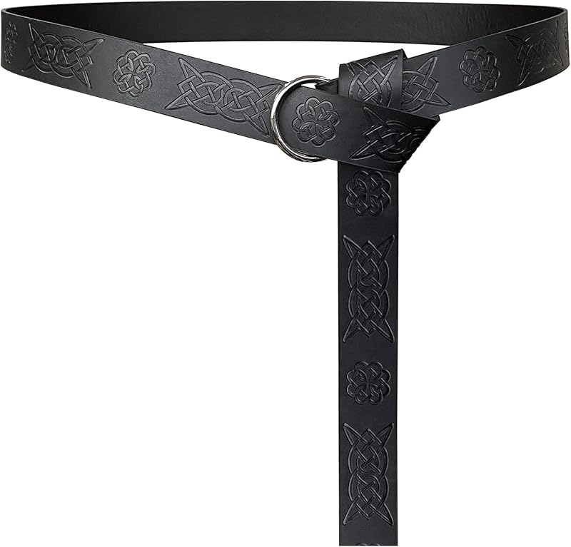 HiiFeuer Medieval Embossed PU Leather O-Ring Belt, Retro Renaissance Knight Belt