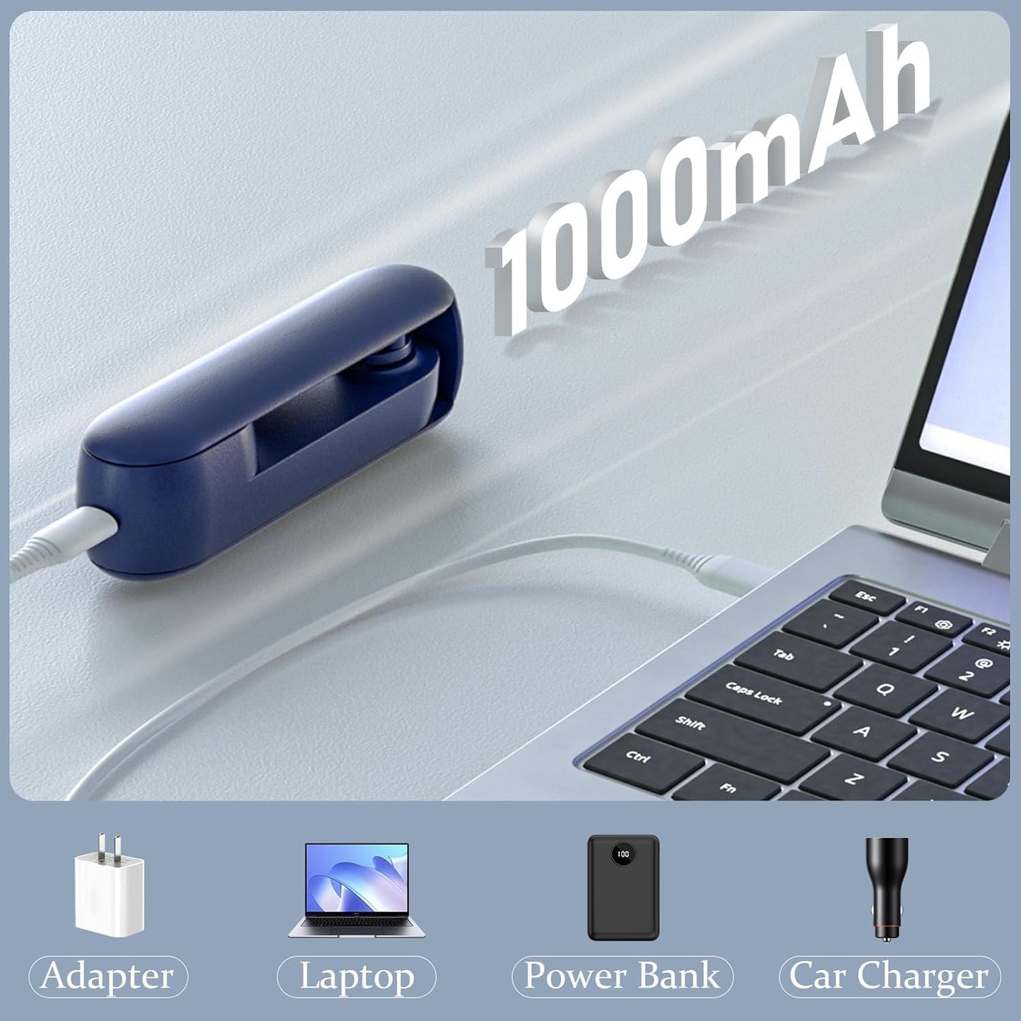 Handheld Mini Fan with USB Rechargeable 2000mAh Battery, Portable Hand Held Lash Fan for Makeup with 13 Woking Hours, Small Foldable Pocket Fans for Travel, Gifts for Women - Dark Blue