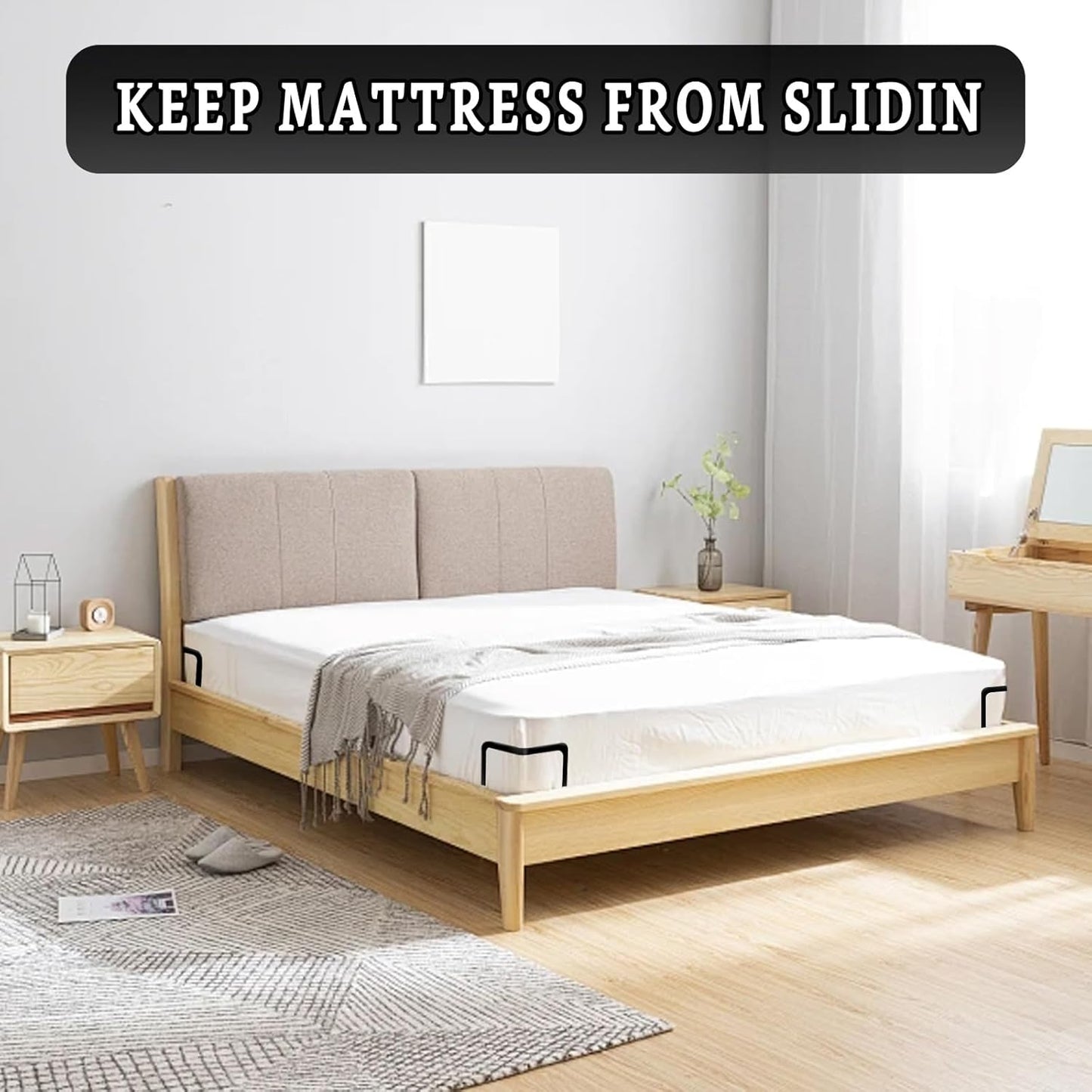 4PCS Metal Mattress Slide Stopper, Mattress Retainer Bar for Adjustable Beds, Non Slip Mattress Gripper, Mattress Stabilizer, Prevents Mattress Sliding for Bedroom Bed Frame