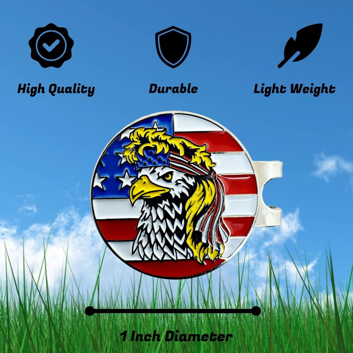Bald Eagle Bandana Golf Ball Marker and Hat Clip - American Flag Bald Eagle Golf Ball Markers and Hat Clip - Magnetic Novelty America Golf Ball Marker Hat Clip - USA Golf Ball Markers and Hat Clip