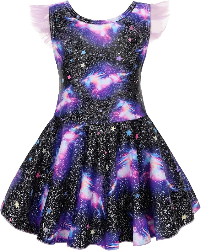 Girl One Piece Swimsuit with Short Modest Beach Swim Dress Printed Skirted Bathing Suit