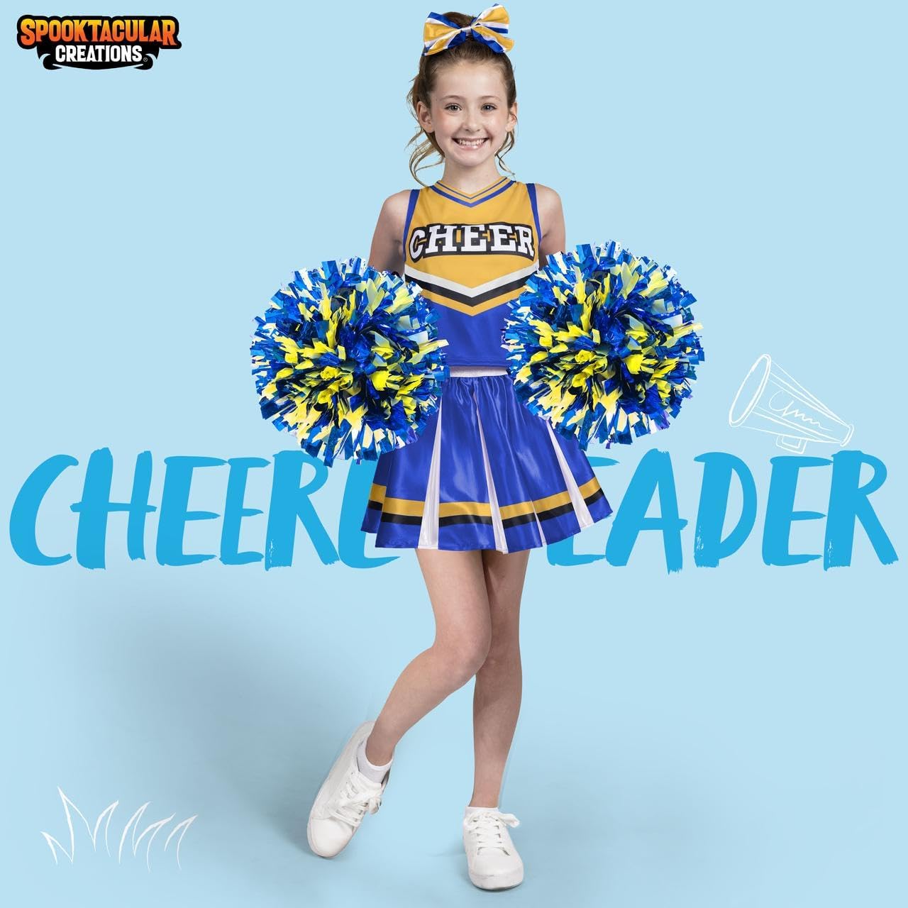 Spooktacular Creations Girl Cheerleader Costume, Halloween Cute Cheer Uniform Outfit with Accessories for Dress Up Parties
