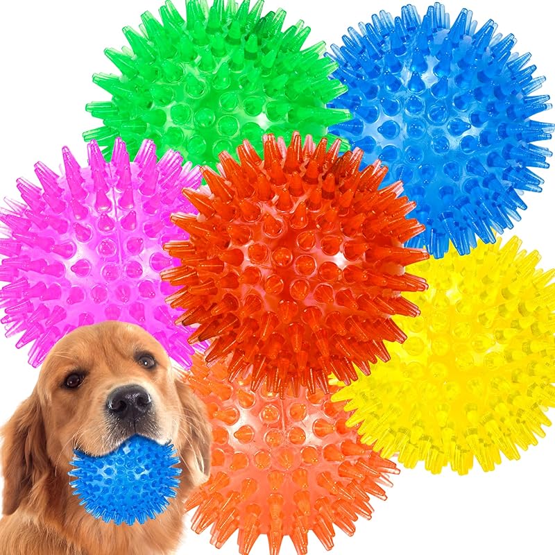 4-Pack Large Squeaky Dog Balls, 4.5" Rubber Spiky Dog Balls for Large Medium Aggressive Chewers Teeth Cleaning, Chew Toy for Training & Boredom Buster