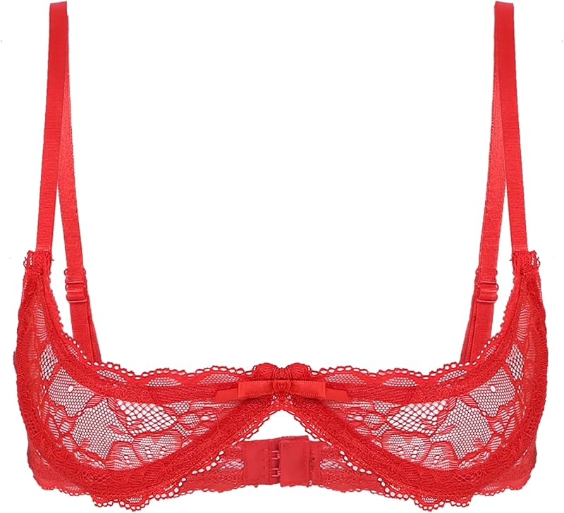 Freebily Womens Sheer Lace Exposed Nipples Support Shelf Bra Wire-Free Unlined Bralette