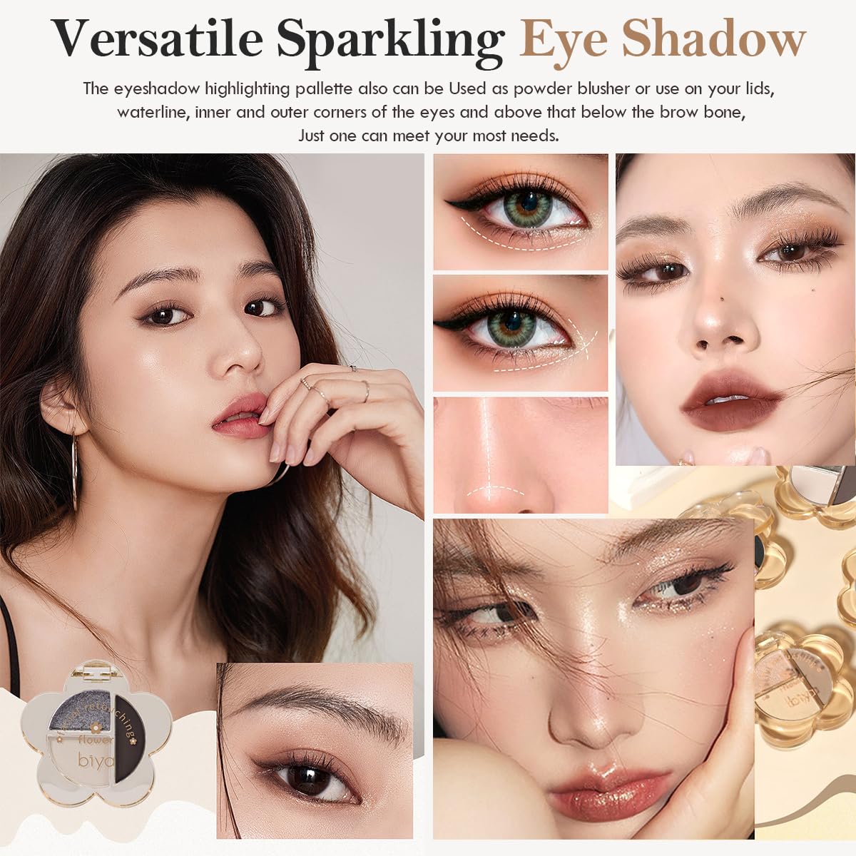 Pink Glitter Eyeshadow Palette,Matte Shimmer Cream Eye Shadow Lazy Smoky Brown Eyeshadow Highly Pigmented, Long-Lasting,3 Colors Eye Brightener Makeup Palette (101#)