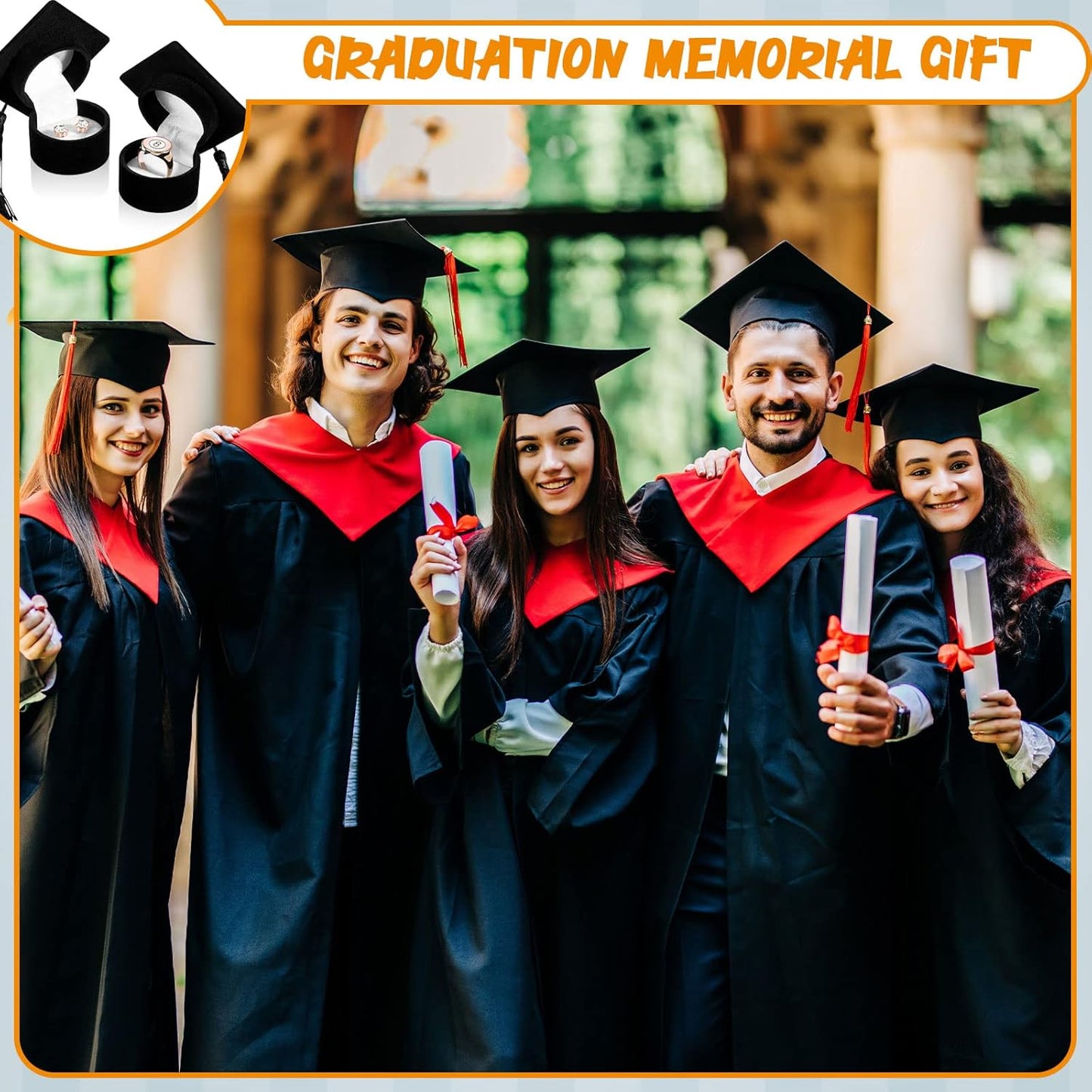 Henoyso 4 Pcs Graduation Hat Shaped Ring Box 2025 Graduation Gift Box Jewelry Case for Celebration Graduation Party Supplies(Black)