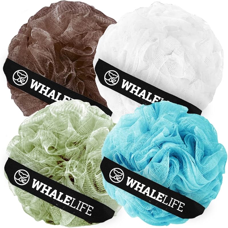 Loofah Sponge Bath Sponge for Women Men 4 Pack (Purple Brown Green Blue)