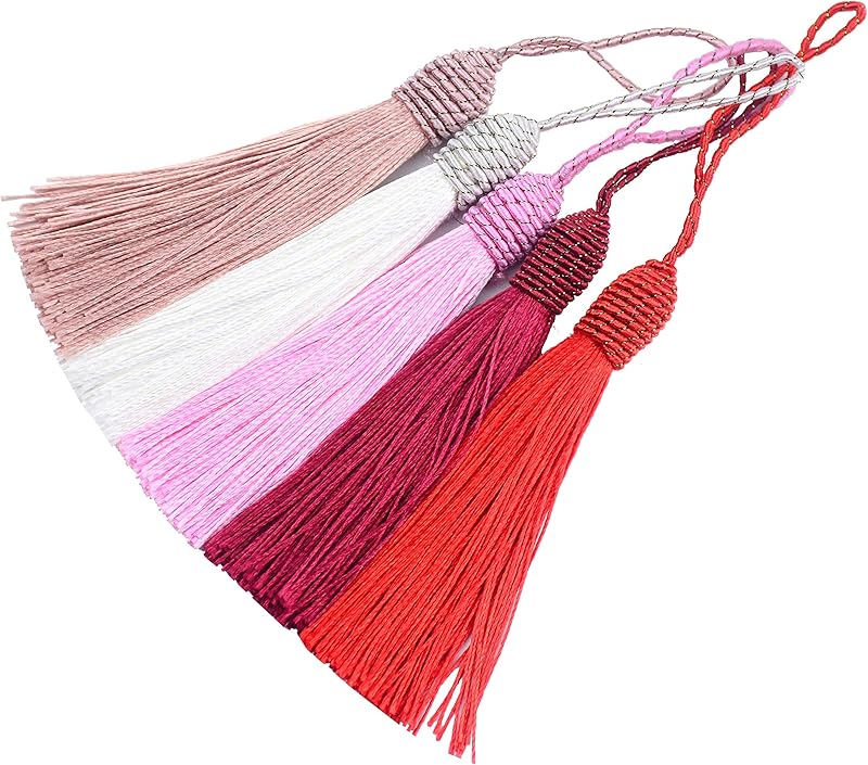 Makhry 20pcs 15.5cm/6 Inch Silky Floss Bookmark Tassels with 2-Inch Cord Loop and Small Chinese Knot for Jewelry Making, Souvenir, Bookmarks, DIY Craft Accessory (Peach Pink)