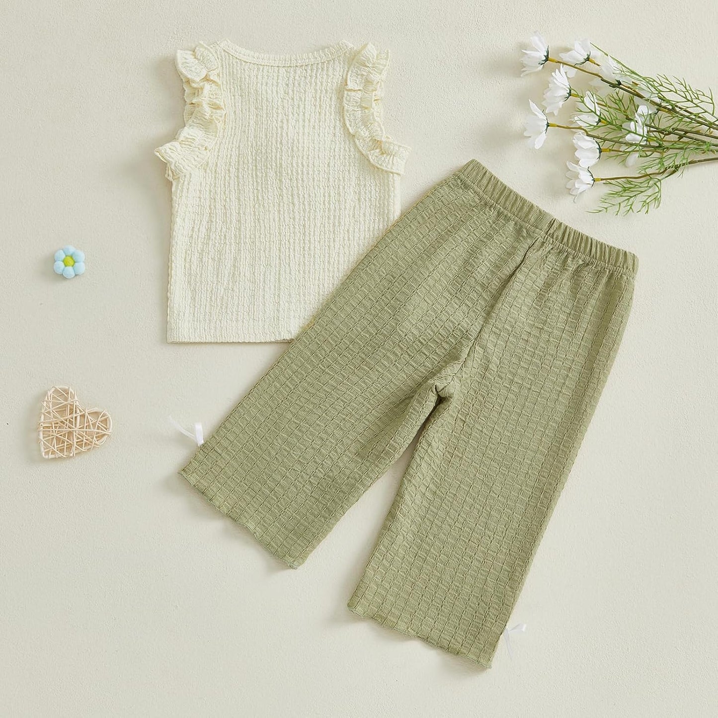 Baby Girl Boy Summer Outfits Sleeveless Ruffle Tank Tops + Bow Pants Set 6 12 18 24 Months 2 3 4 T