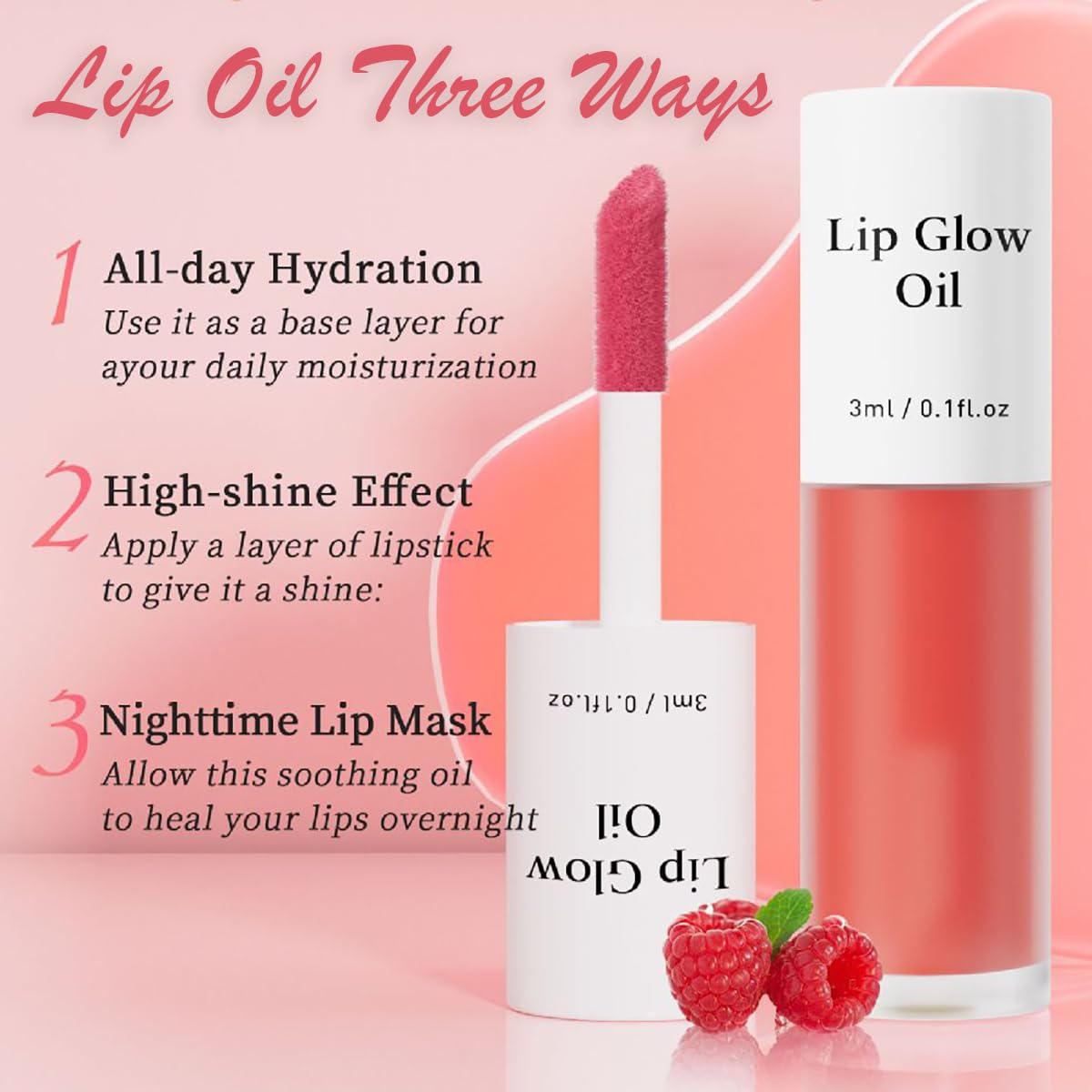 Korean Lip Oil - Fruity Flavor Lip Glow Oil, Moisturizing Hydrating & Nourishing Non-stick Cup Transparent Plumping Lip Gloss for Dry Lips & Lip Care (01#Raspberry)