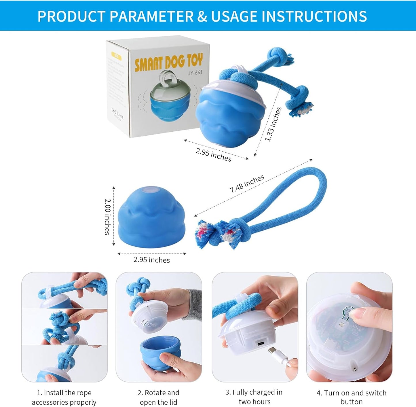 Interactive Dog Toys Ball, Automatic Moving Rolling Pet Toy with Touch Activated, Active Rolling Ball Products for Puppy Small Medium Dogs, Squeaky, USB Rechargeable, Keep Them Busy (Blue)