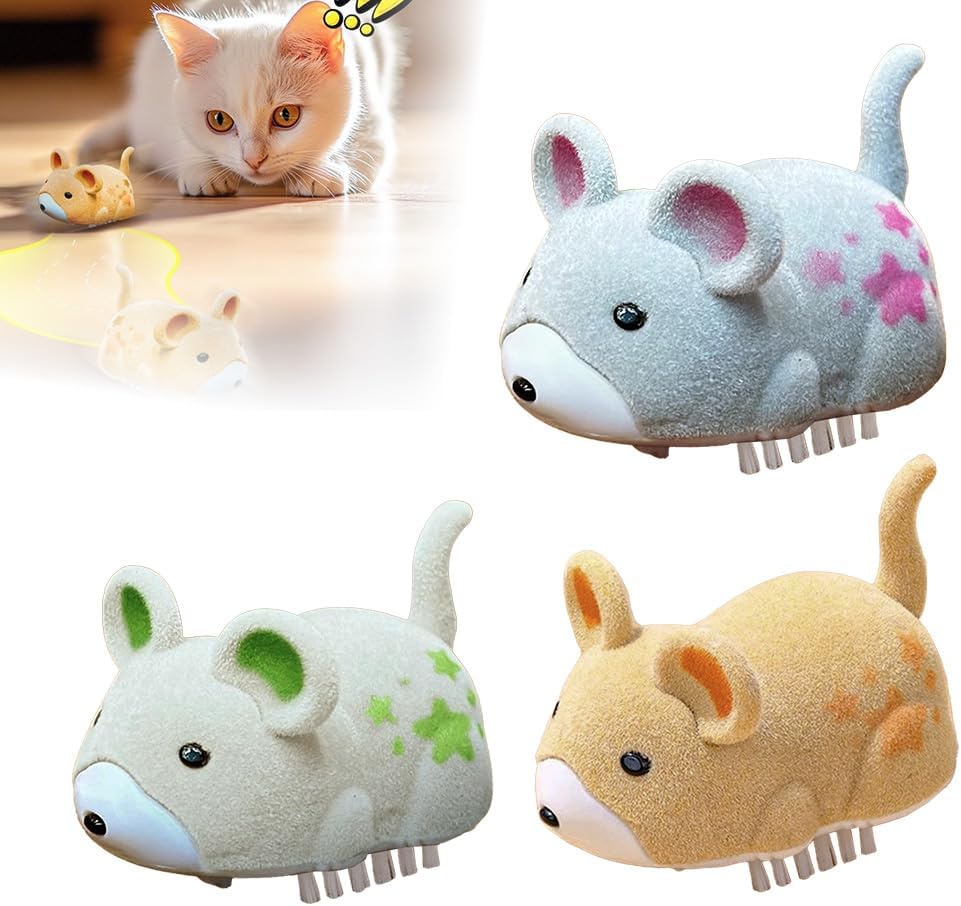 Katzenspielzeug Maus Elektrisch, 2025 Neu Interactive Electric Hamster Cat Toy, Selbst bewegen Hindernisse vermeiden Interaktives Katzenspielzeug Selbstbeschäftigung (Gelb + Kaki + Grau)