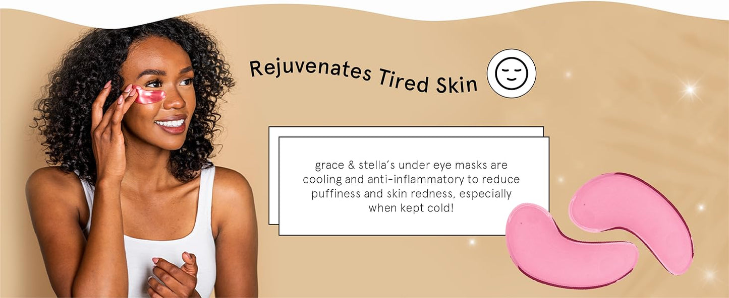 grace & stella Award Winning Under Eye Mask - Reduce Dark Circles, Puffy Eyes, Undereye Bags, Wrinkles - Gel Under Eye Patches - Gifts for Girlfriend - Vegan Cruelty-Free Self Care (48 Pairs, Pink)