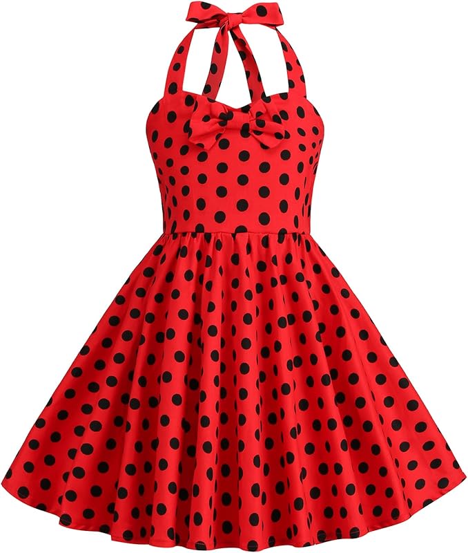 1950s Vintage Dresses for Girls Halter Dress Sleeveless Bowknot Heart Neck 4 - 12 Years - TrendyLookz
