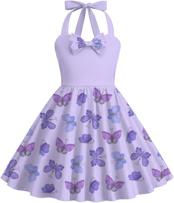 1950s Vintage Dresses for Girls Halter Dress Sleeveless Bowknot Heart Neck 4 - 12 Years - TrendyLookz