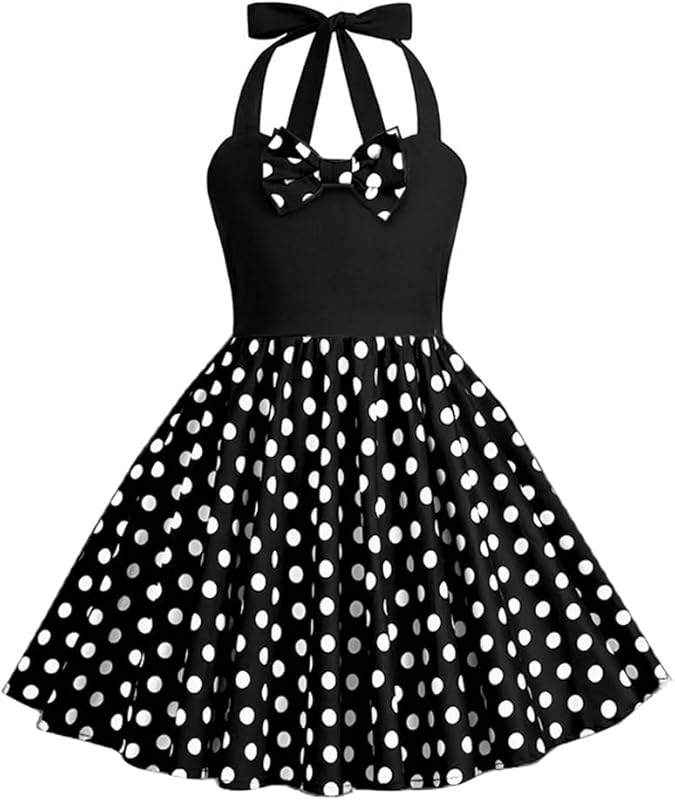 1950s Vintage Dresses for Girls Halter Dress Sleeveless Bowknot Heart Neck 4 - 12 Years - TrendyLookz