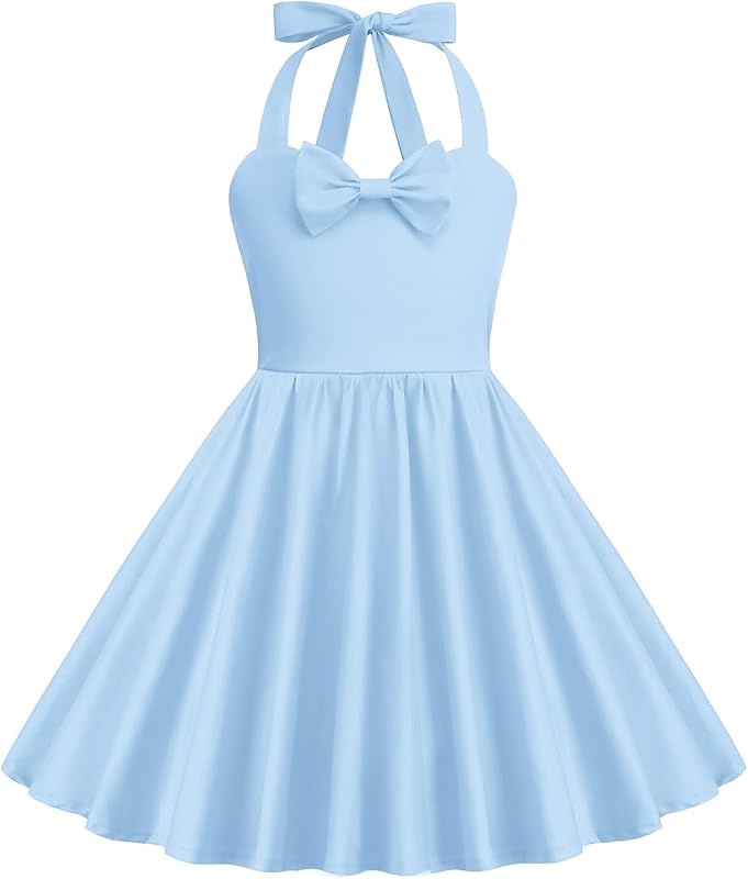 1950s Vintage Dresses for Girls Halter Dress Sleeveless Bowknot Heart Neck 4 - 12 Years - TrendyLookz