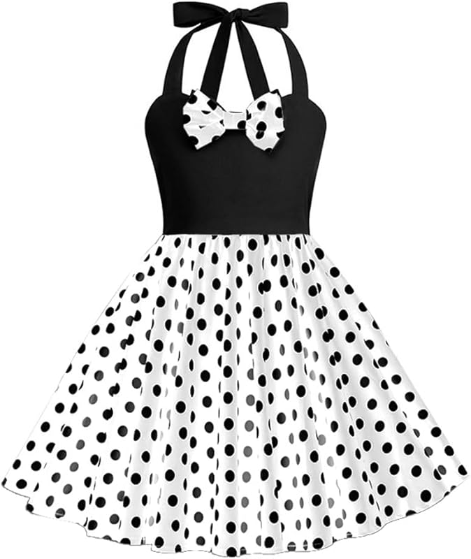 1950s Vintage Dresses for Girls Halter Dress Sleeveless Bowknot Heart Neck 4 - 12 Years - TrendyLookz