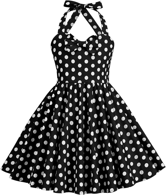 1950s Vintage Dresses for Girls Halter Dress Sleeveless Bowknot Heart Neck 4 - 12 Years - TrendyLookz