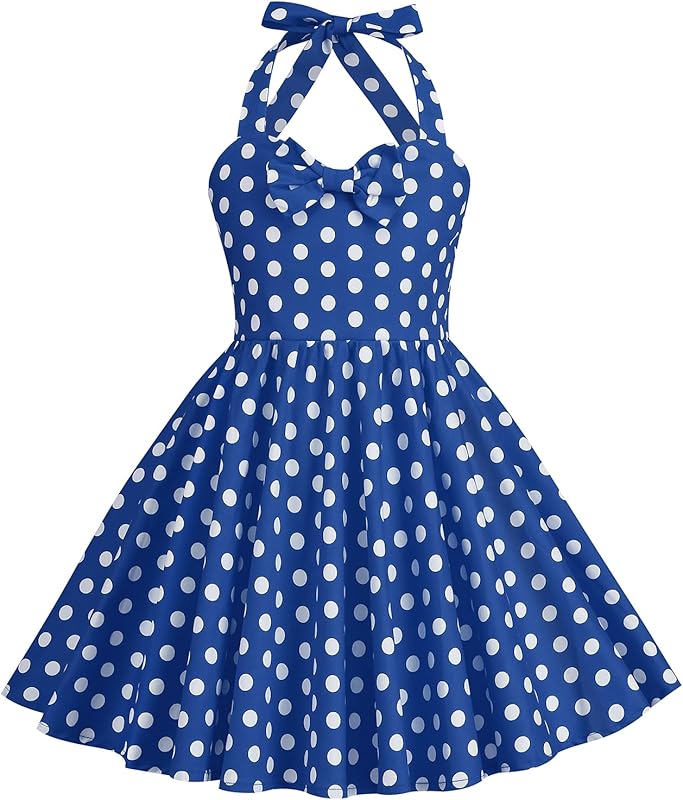 1950s Vintage Dresses for Girls Halter Dress Sleeveless Bowknot Heart Neck 4 - 12 Years - TrendyLookz