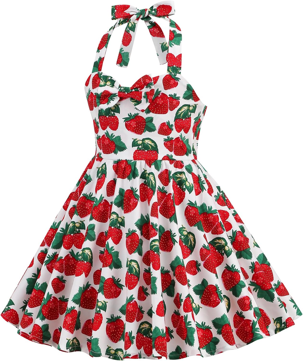 1950s Vintage Dresses for Girls Halter Dress Sleeveless Bowknot Heart Neck 4 - 12 Years - TrendyLookz