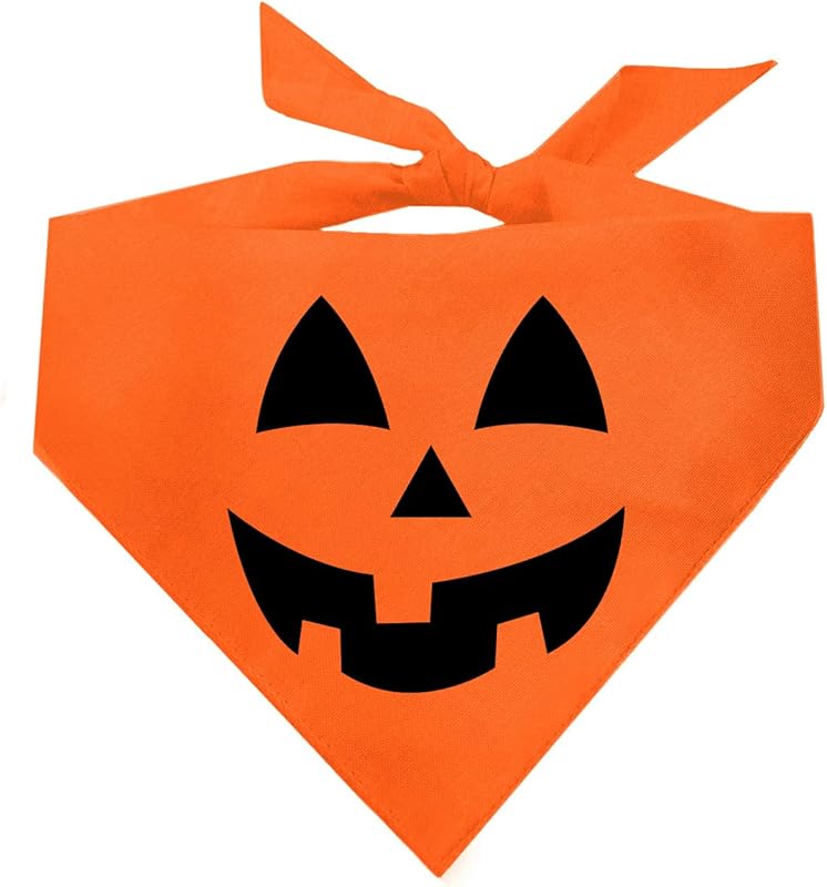 Skeleton Face Dog Bandana | 100% Cotton Triangle | Made in USA | Halloween Costume | Jack-O-Lantern | Monster | Pumkin Face | Trick or Treat | Matching | White, One Size (1162)