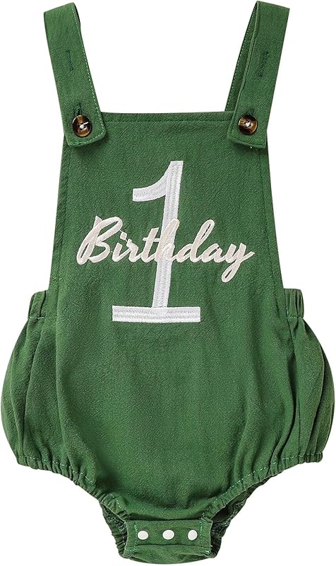 Baby Boys Girls 1st Birthday Romper Baby First Birthday Outfit Boy Solid Color Jumpsuit Cake Smash Outfit