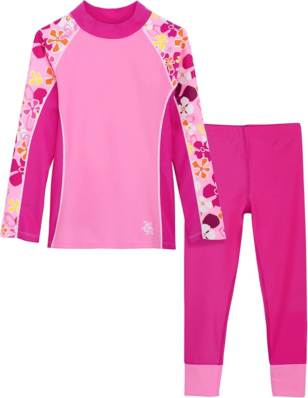 Tuga Girls Long Sleeve Rash Guard and Swim Legging Bathing Suit Set, UPF 50+