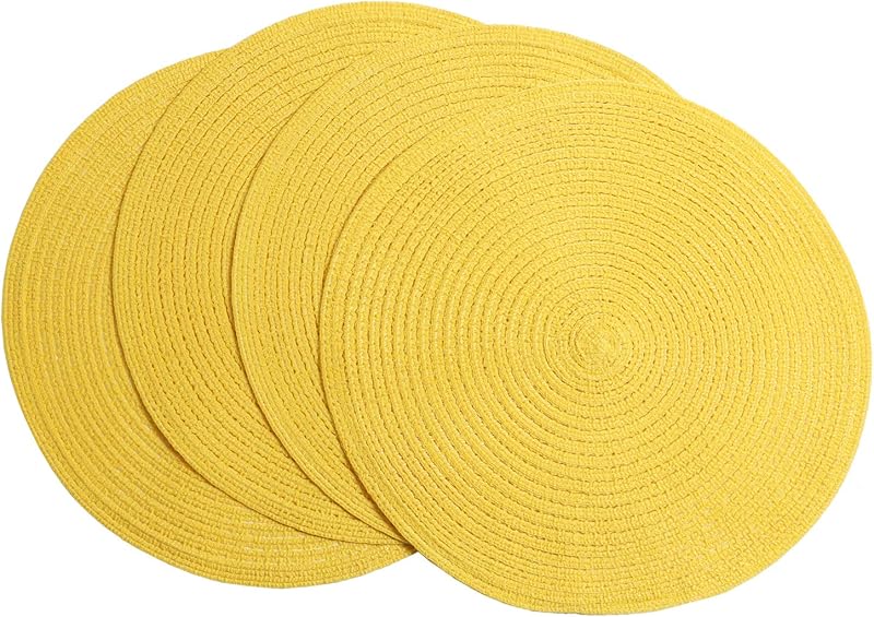 SHACOS Round Braided Placemats Set of 4 Round Table Mats for Dining Tables 15 inch Washable Kitchen Table Place Mats Indoor (Beige, 4)