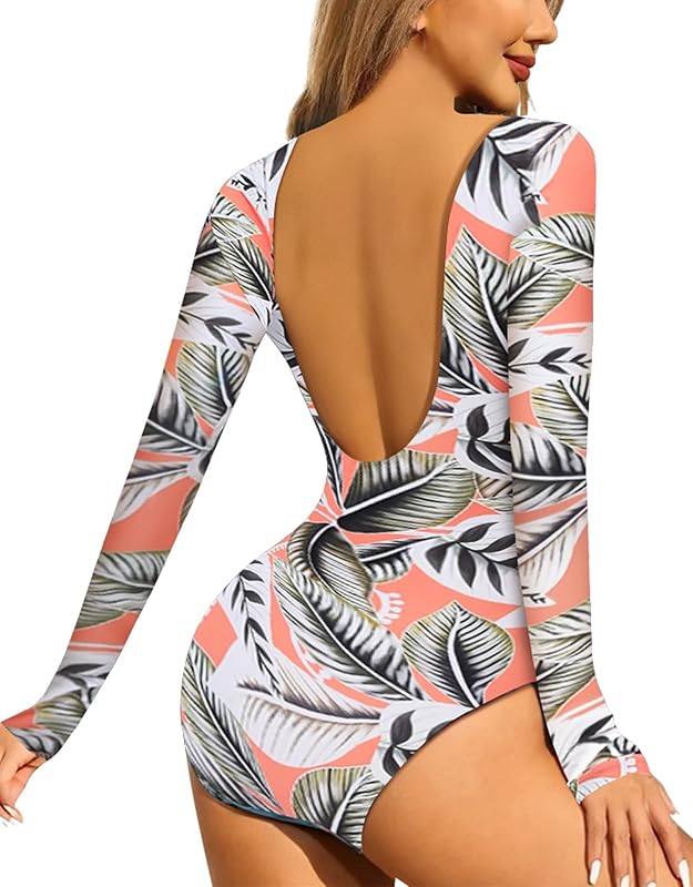 Women One Piece Long Sleeve Rash Guard UV Protection Surfing Swimsuit Swimwear Bathing Suit