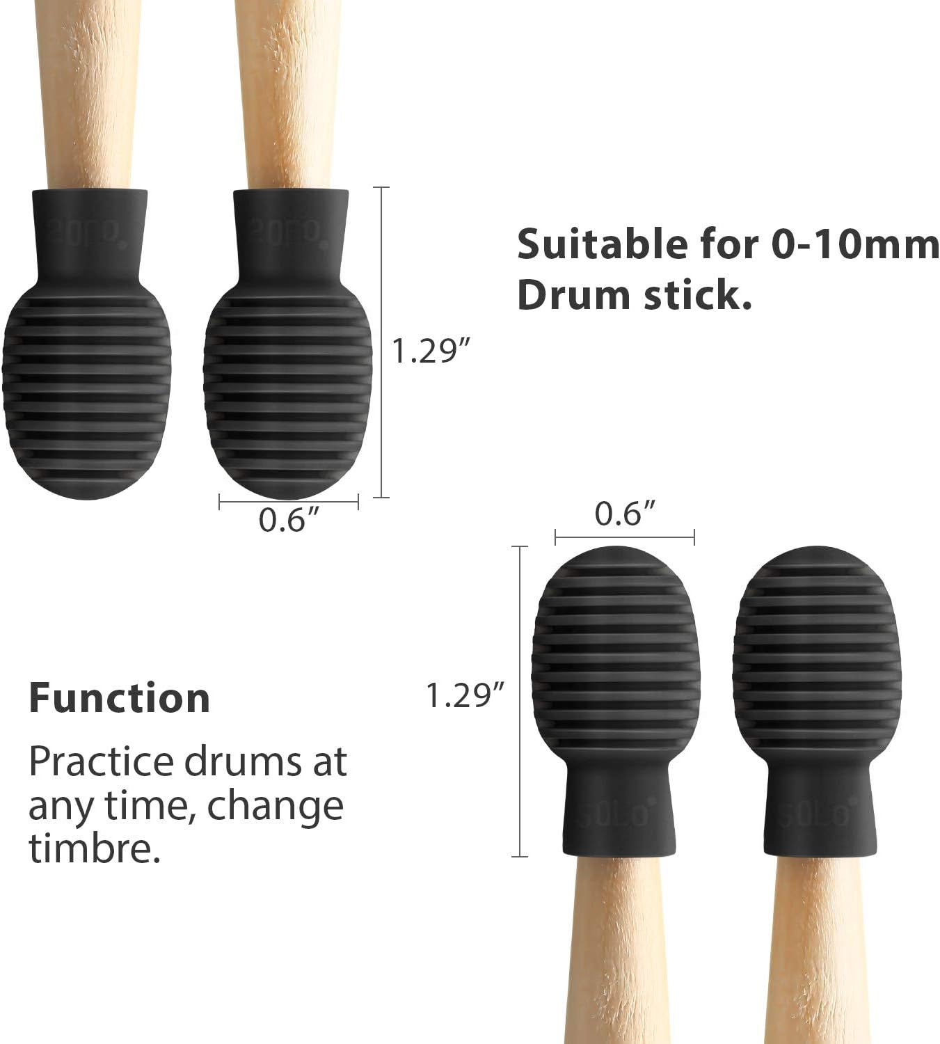 Frienda 8 Pieces Drum Stick Silent Tip Drum Quiet Sticks Mute Dampener Accessory Rubber Practice Percussion Tips Replacement Practice Tips(Black and Grey)