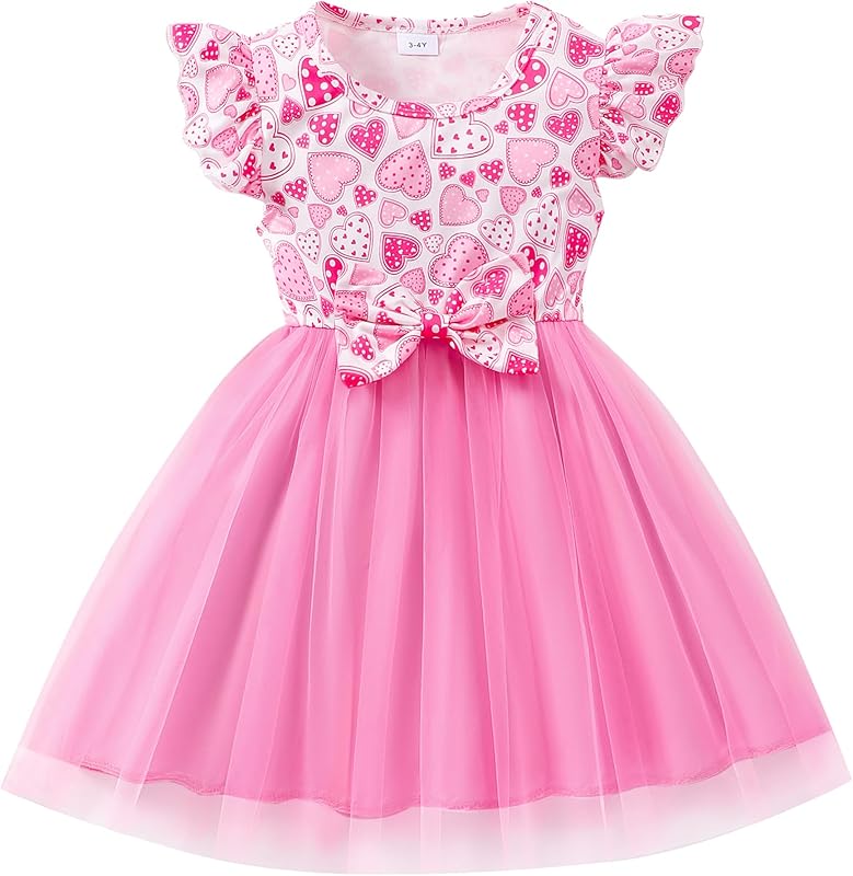 Little Girls Tulle Tutu Dress - Toddler Kids Flutter Sleeve Princess Sundress Casual Summer Outfit Clothes for 2-7Y