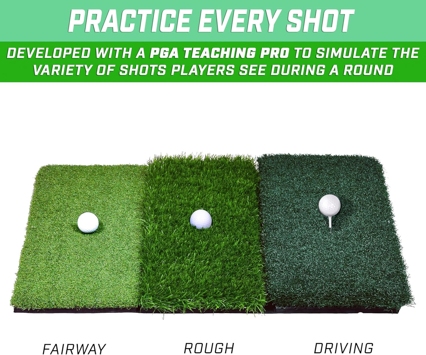 GoSports Tri-Turf XL Golf Practice Hitting Mat - Huge 24 Inch x 24 Inch for Optimal Practice