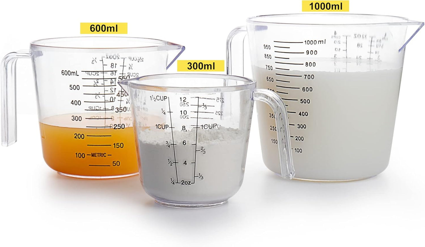 Measuring Cups Set, Liquid Measuring Cups For 3 For Kitchen - BPA Free Plastic Set with Spout Multiple Measurement Scales (Clear)